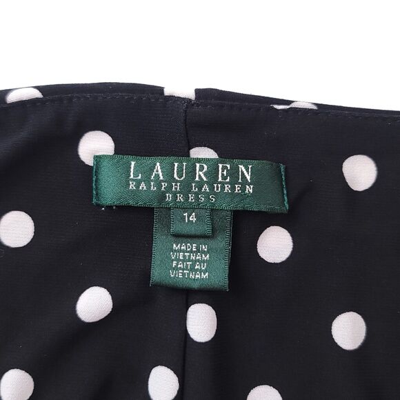 Ralph Lauren Dress Womens 14 Knee Faux Wrap Short Sleeve V Neck A Line Ruffle - Picture 3 of 9